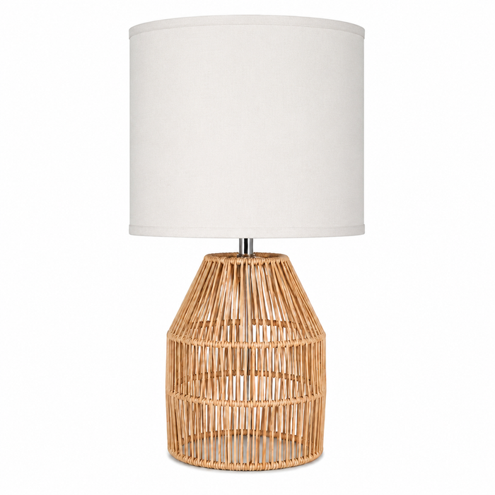 Lámpara de mesa blanca 1 Luz E27 40W con base de ratán natural