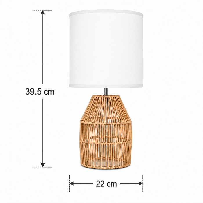 Lámpara de mesa blanca 1 Luz E27 40W con base de ratán natural