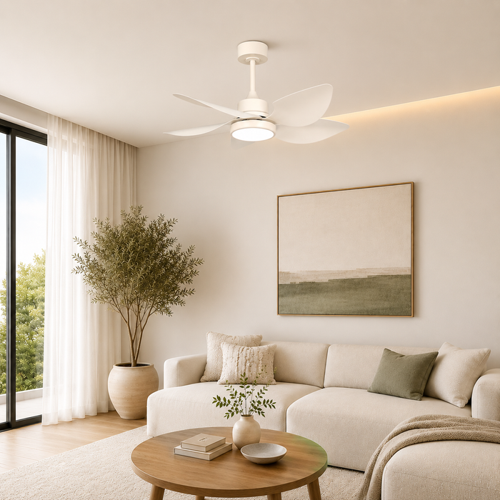 Ventilador de Techo 42" Blanco con Luz LED Regulable 3000K-6500K y Control Remoto