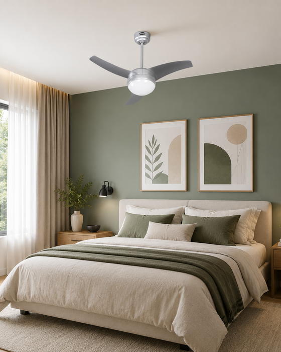 VENTILADOR DE TECHO 42" PLATEADO 2L E27 40W CON CONTROL DE PARED