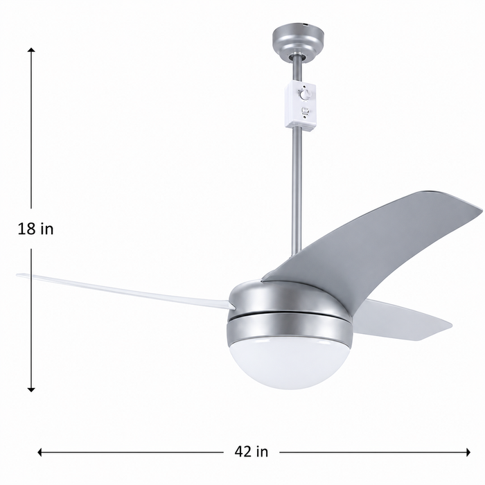 VENTILADOR DE TECHO 42" PLATEADO 2L E27 40W CON CONTROL DE PARED