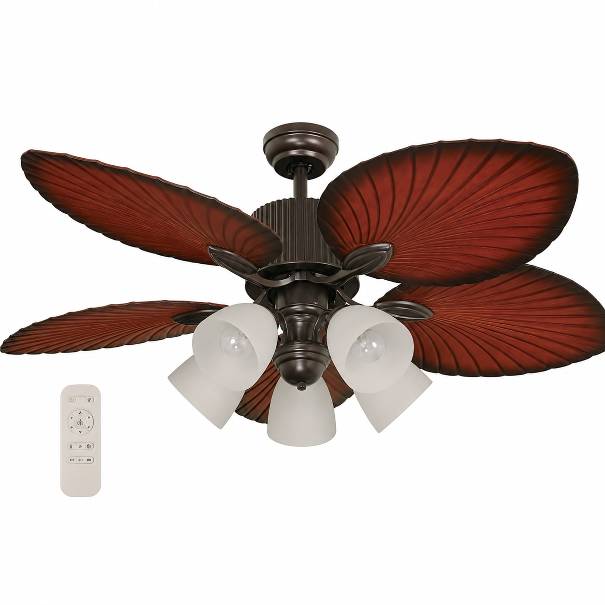 Ventilador de Techo 52" DC con 5 Luces E27 y Control Remoto