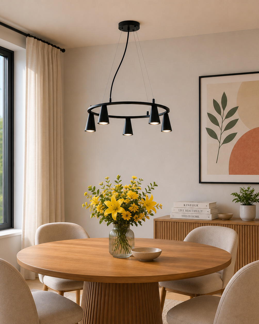 Lámpara Colgante Negra 5 Luces GU10 50W Diseño Moderno