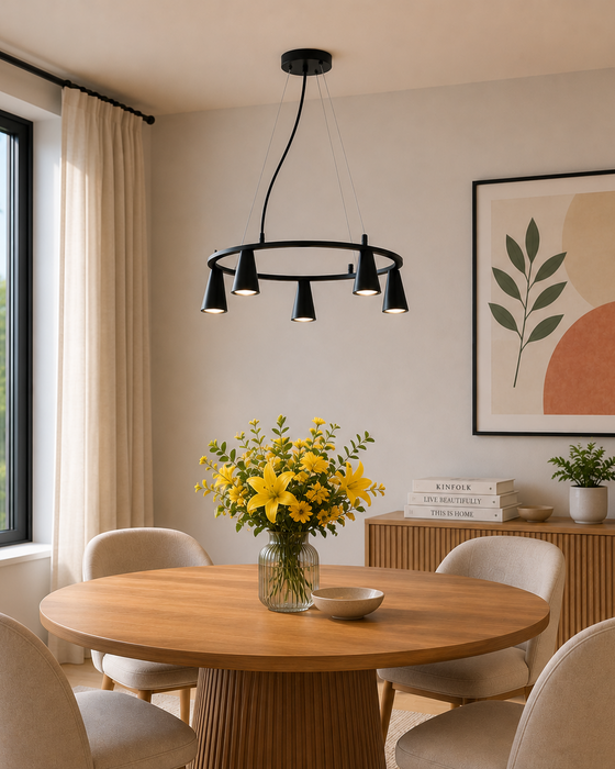 Lámpara Colgante Negra 5 Luces GU10 50W Diseño Moderno