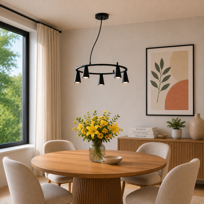 Lámpara Colgante Negra 5 Luces GU10 50W Diseño Moderno