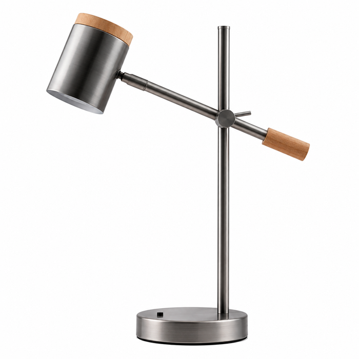Lámpara de Mesa Moderna Madera y Níquel Satinado 1L GU10 5W