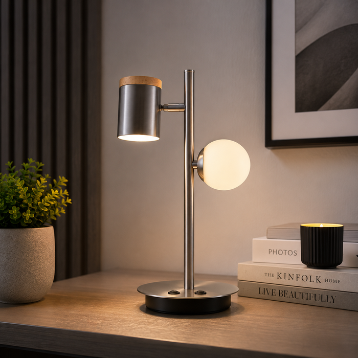 Lámpara de Mesa Níquel Satinado 2 Luces GU10 5W