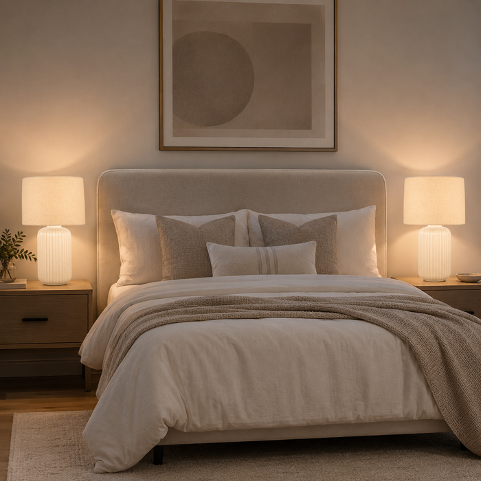 Lámpara de Mesa de Cerámica Blanca con Pantalla de Tela E27 60W