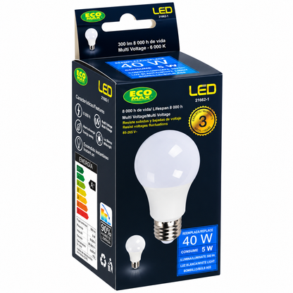 Bombillo LED ECOMAX A55 5W E27 6000K Luz Blanca