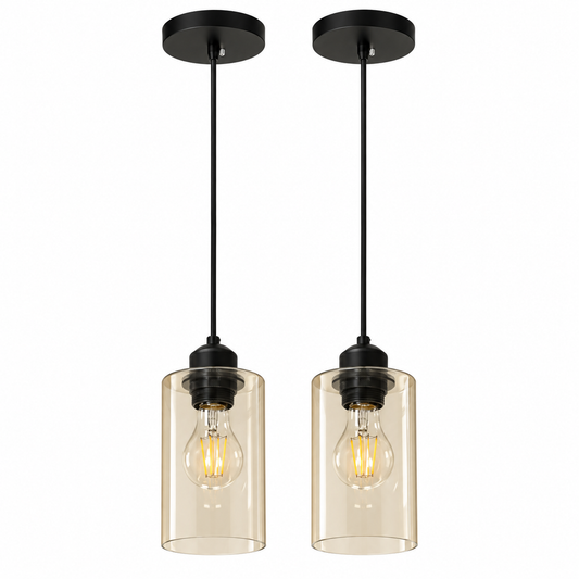 Lámpara Colgante Negra 1 Luz E27 40W Set de 2 Piezas