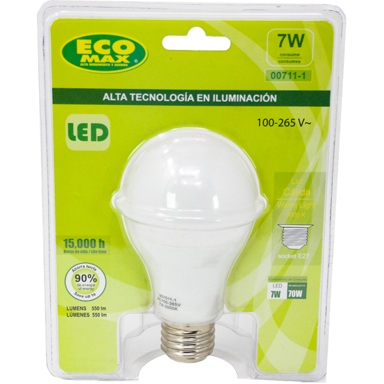 BOMBILLO LED A60 E27 7W 85-265V 3000K