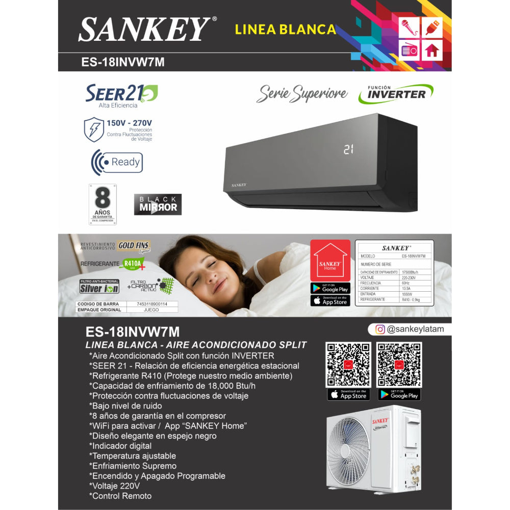 A/AC INVERTER 18BTU NEGRO  SEER 21 GAS R32