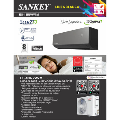 A/AC INVERTER 18BTU NEGRO  SEER 21 GAS R32