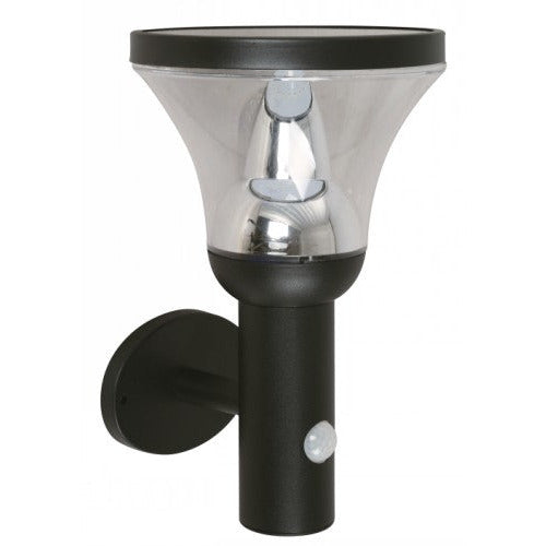 LAMP. LED EXT. PARED SOLAR NEGRO 1L 3W 3.7V 6500K CON FOTOCELDA Y SENSOR DE MOVIMIENTO