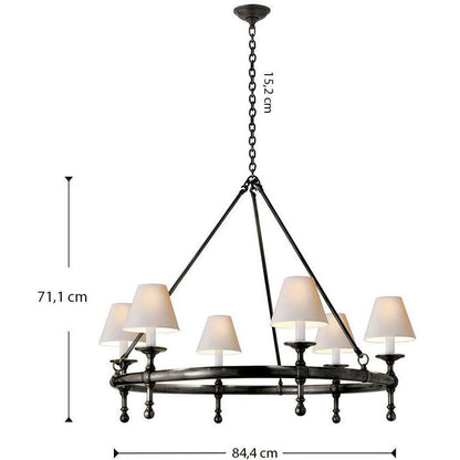 CLASSIC RING CHANDELIER IN BRONZE WITH NATURAL PAPER SHADES