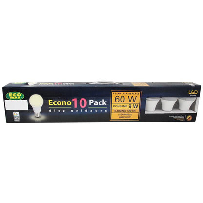 BOMBILLO LED A60 E27 9W 100-240V 3000K 10 PIEZAS