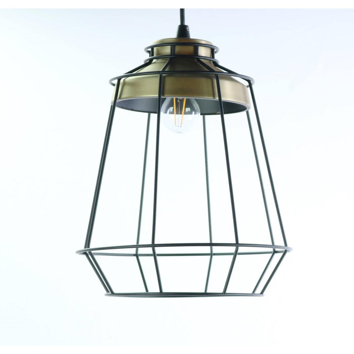 LAMP. COLGANTE NEGRO Y BRONCE ANTIGUO 1L E27 60W