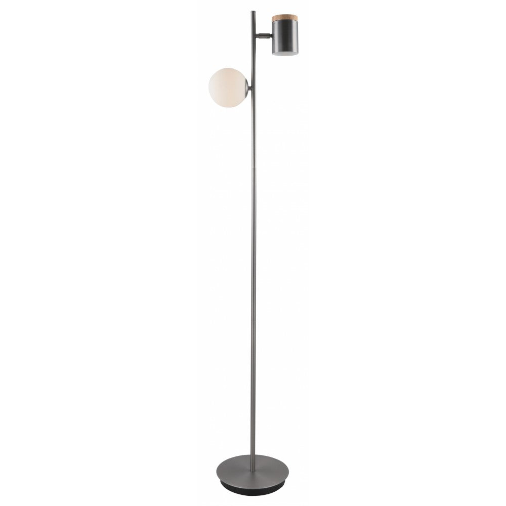 LAMP. DE PIE ACAB. MADERA Y NIQUEL SATINADO 2L GU10 + G9 5W