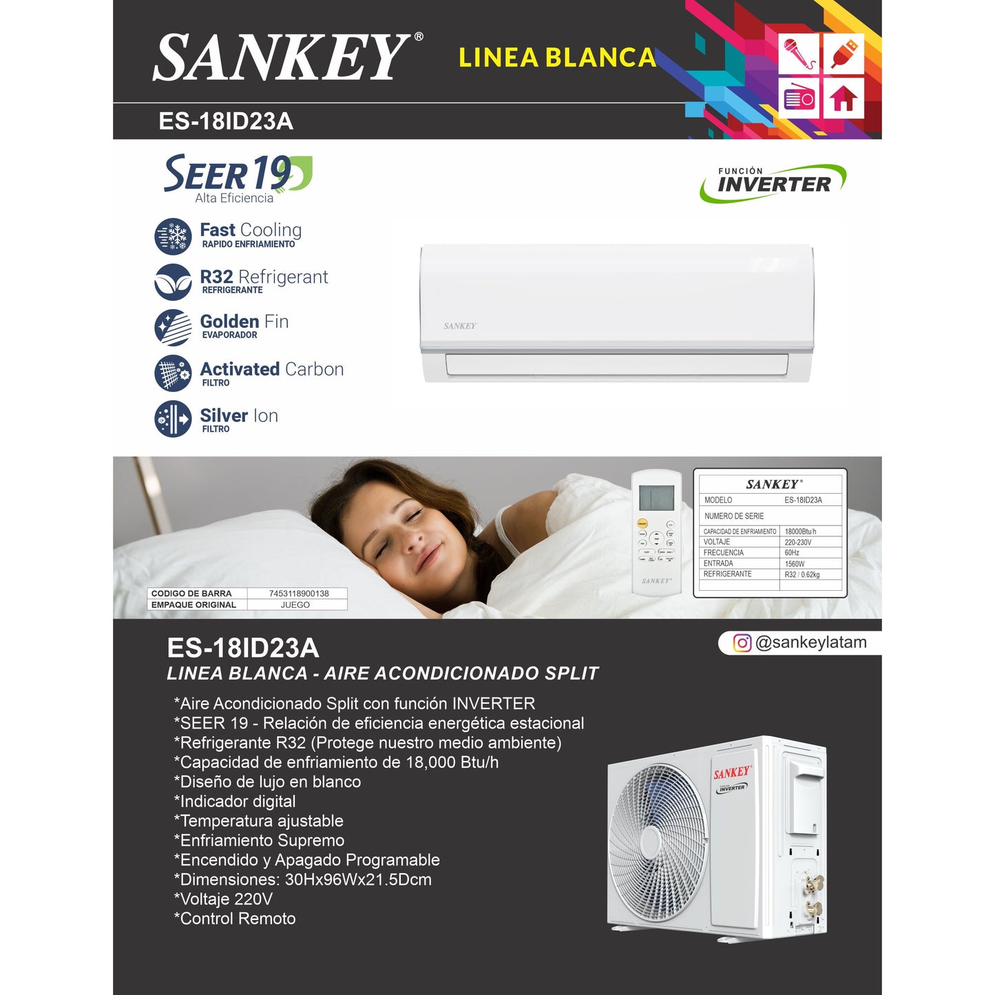 AIRE INVERTER SPLIT 18BTU GAS R32 SEER 19