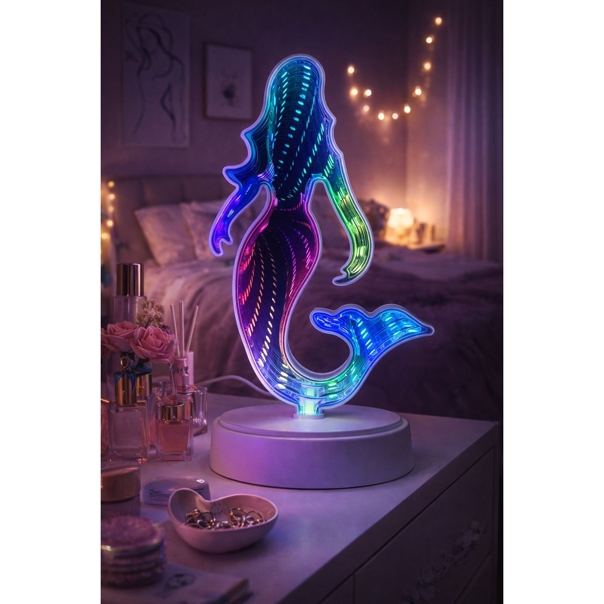 LAMP. LED DE MESA ESPEJO INFINITO SIRENA INFANTIL 5W BATERIA AA N/I