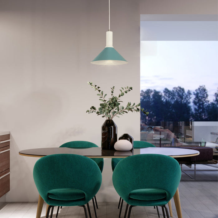 LAMP. COLGANTE BLANCO+AZUL 1L E27 40W