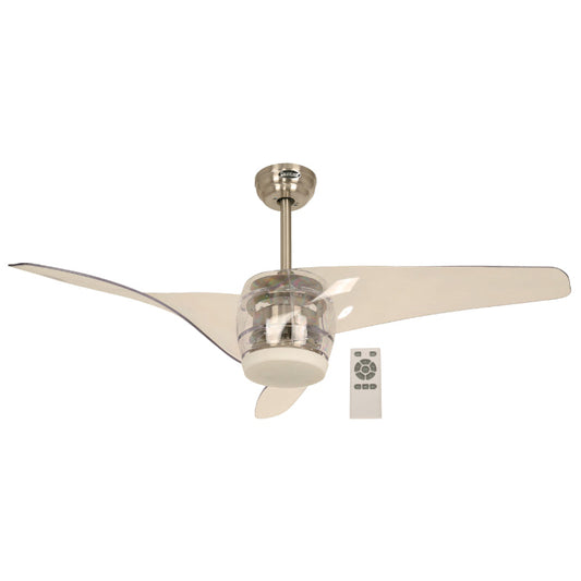 VENTILADOR LED DE TECHO 52" NÍQUEL SATINADO 15W 6000/4000/3000K CON CONTROL REMOTO (DC MOTOR)