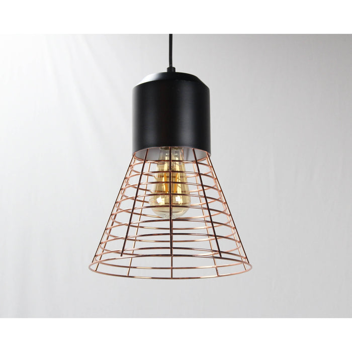 LAMP. COLGANTE NEGRO+COBRE 1L E27 40W