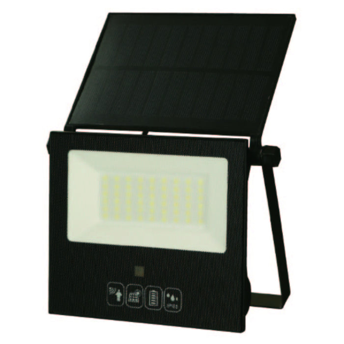 LAMP. LED EXT. REFLECTORA SOLAR NEGRO 60W 3.7V 6000K CONTROL REMOTO