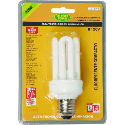 BOMBILLO CFL 4U E27 15W 6400K