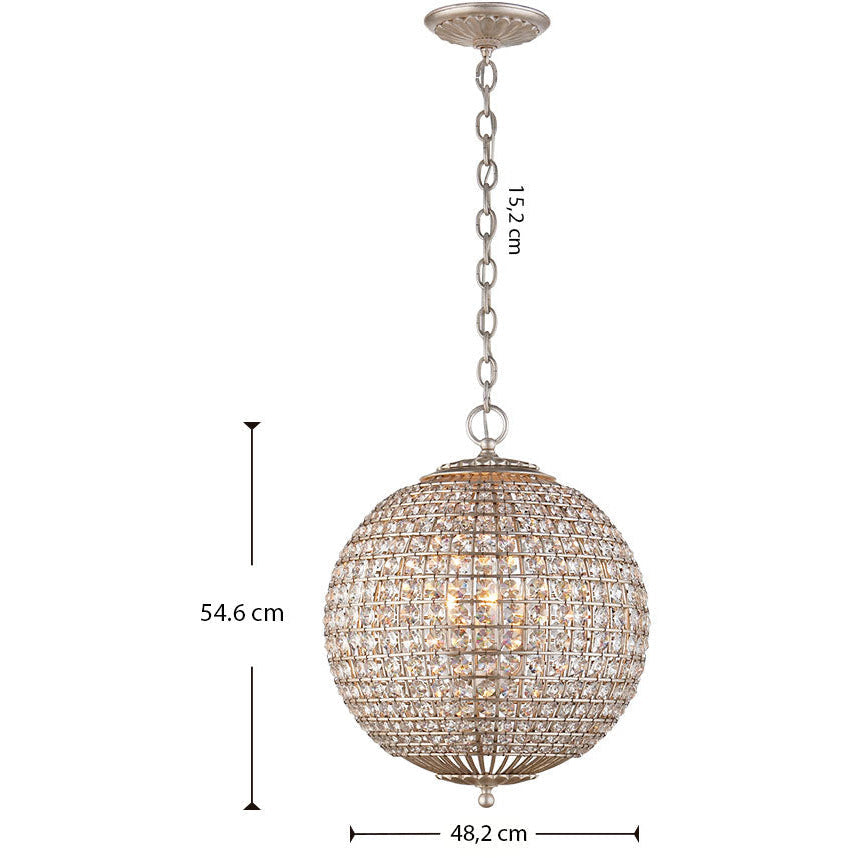 LAMP. COLGANTE CRISTAL RENWICK SPHERE PLATEADO 4L E12 60W