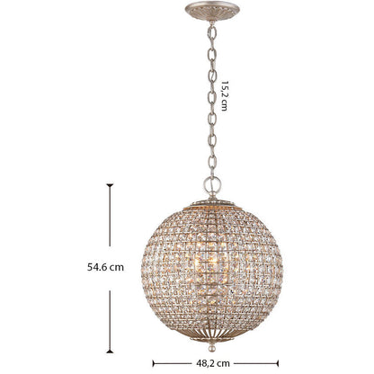 LAMP. COLGANTE CRISTAL RENWICK SPHERE PLATEADO 4L E12 60W