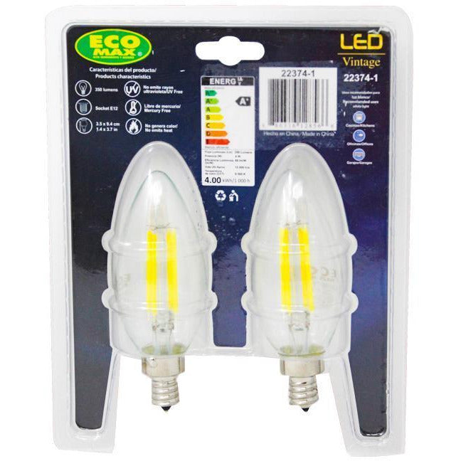BOMBILLO LED FILAMENTO TORPEDO E12 4W 120V 6500K ATENUABLE 2 PIEZAS