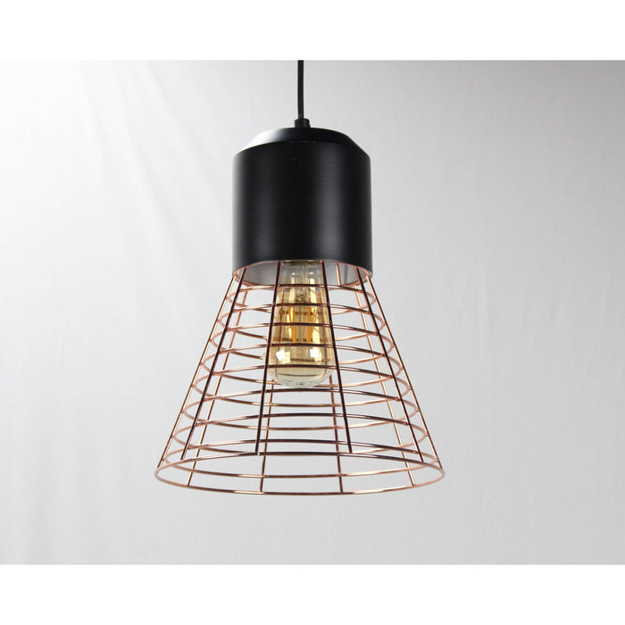 LAMP. COLGANTE NEGRO+COBRE 1L E27 40W