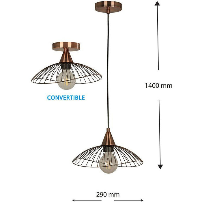 LAMP. COLGANTE COBRE ANTIGUO 1L E27 40W (CONVERTIBLE)