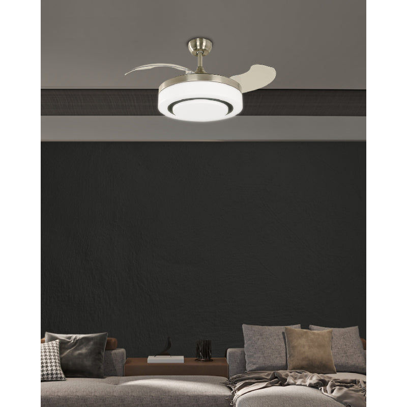 VENTILADOR LED DE TECHO 42" NÍQUEL SATINADO 36W 3000/4200/6500K DC (ASPAS PLEGABLES)