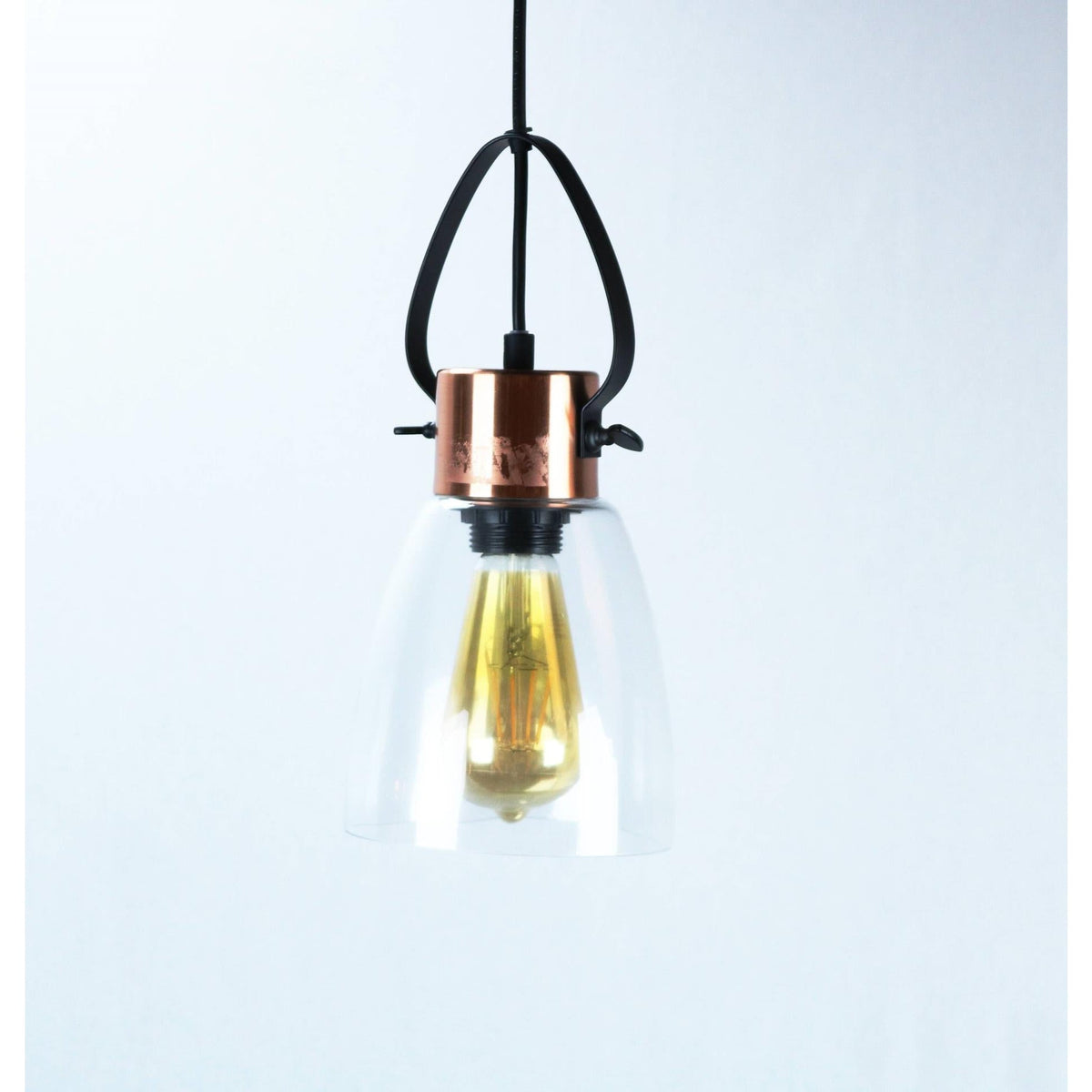 LAMP. COLGANTE NEGRO Y COBRE 1L E27 40W