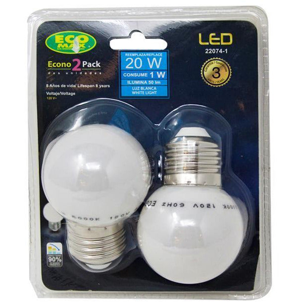 BOMBILLO LED G45 E27 1W 120V 6000K 2 PIEZAS