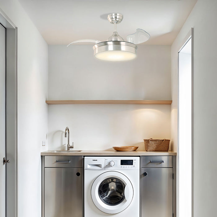 VENTILADOR LED DE TECHO 36" NIQUEL SAT. 25W 3000/4000/6000K CCT RETRACTIL