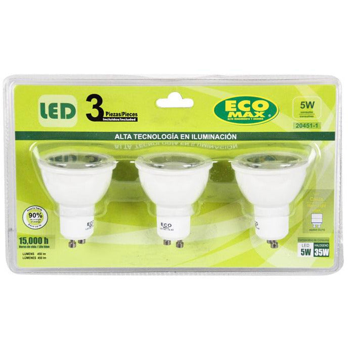 BOMBILLO LED GU10 5W 120V 3000K ATENUABLE 3 PIEZAS