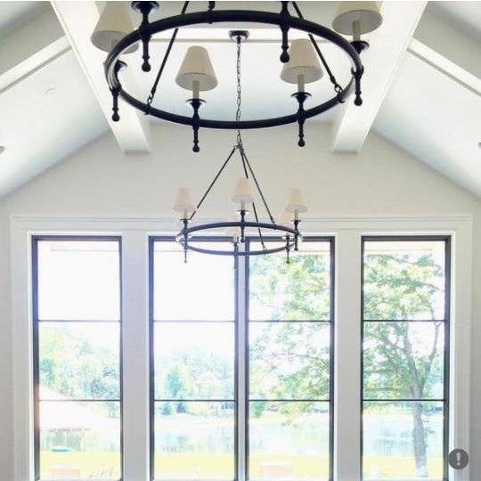 CLASSIC RING CHANDELIER IN BRONZE WITH NATURAL PAPER SHADES