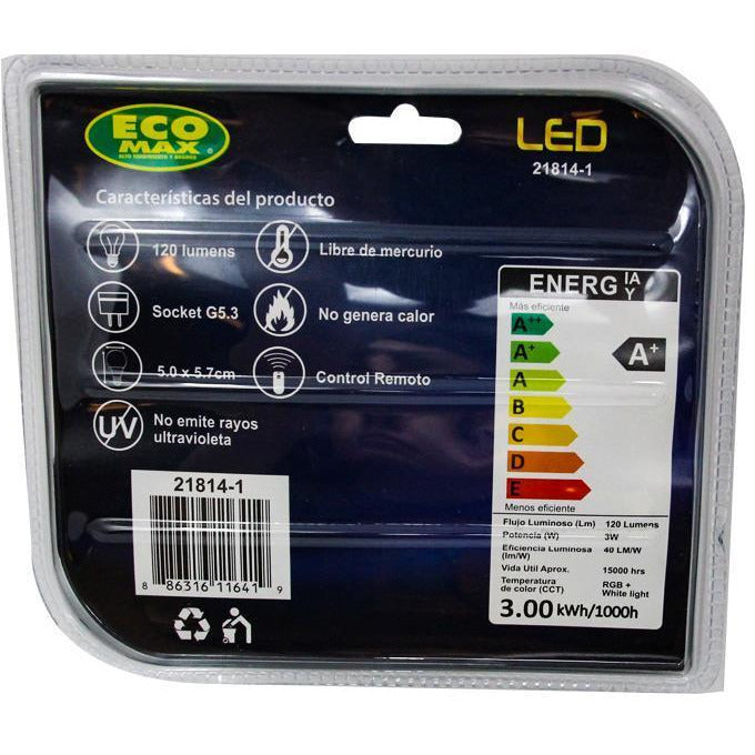 BOMBILLO LED MR16 G5.3 3W 100-240V RGB CON CONTROL REMOTO
