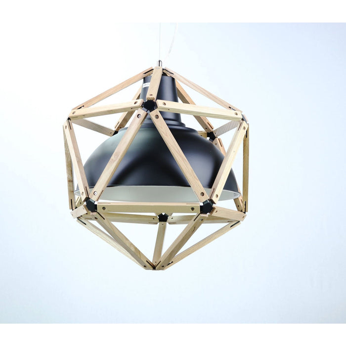 LAMP. COLGANTE MADERA Y NEGRO 1LT E27 60W