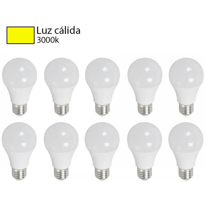 BOMBILLO LED A60 E27 9W 100-240V 3000K 10 PIEZAS