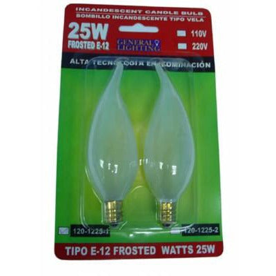 BOMBILLO INCANDESCENTE VELA E12 25W FROSTED TWIN PACK