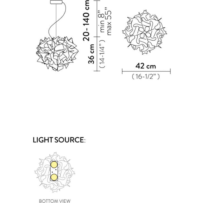 LAMP. COLGANTE VELI PLATEADO 2L E27 8W
