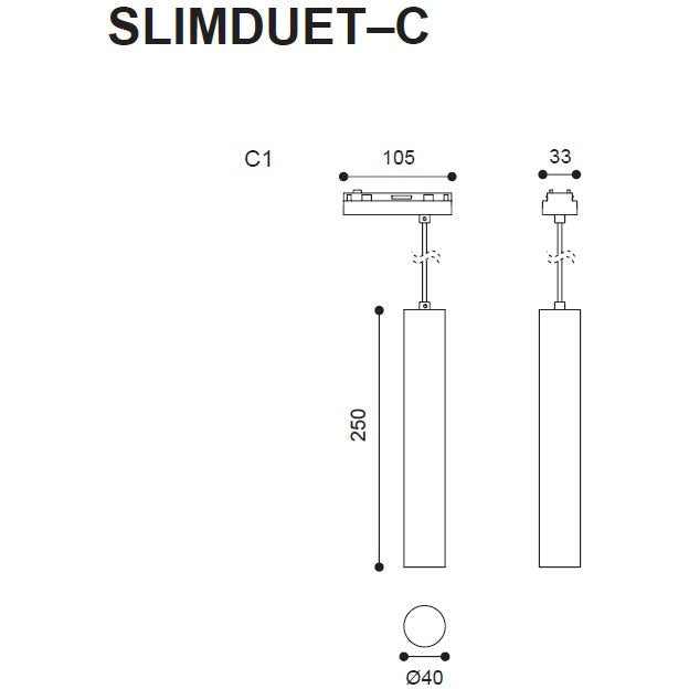 Lámpara Led Colgante Slim Riel Negro 1L 6.4W 24V 3000K Beam Angle 20°