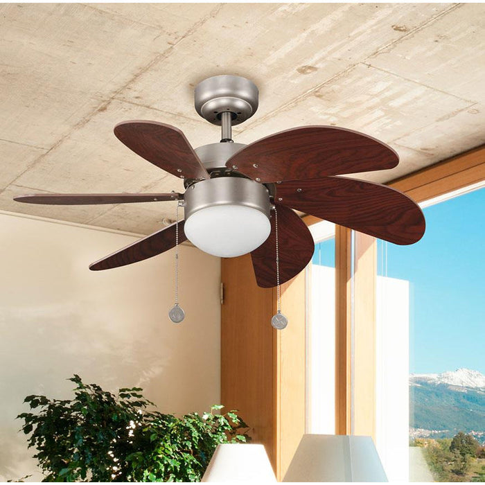 VENTILADOR DE TECHO 32" NÍQUEL SATINADO 1L E27 60W