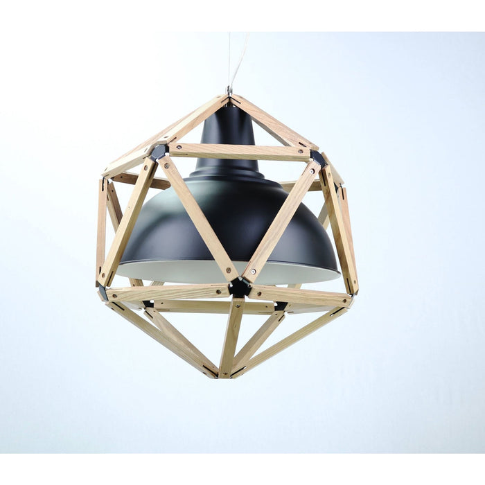 LAMP. COLGANTE MADERA Y NEGRO 1LT E27 60W