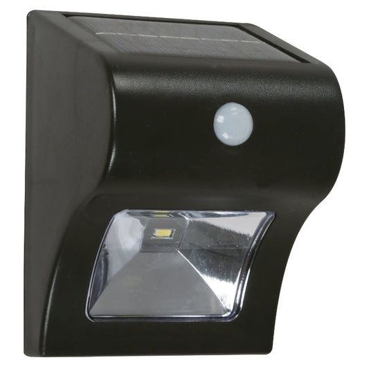 LAMP. LED EXT. PARED NEGRO 0.50W 4V 6500K (CON SENSOR DE MOVIMIENTO Y FOTOCELDA)