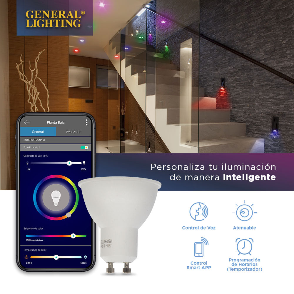 BOMBILLO LED INTELIGENTE MR16 GU10 5W 120V RGB